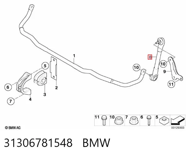 Łącznik stabilizatora przedniego prawy 31306781548 BMW