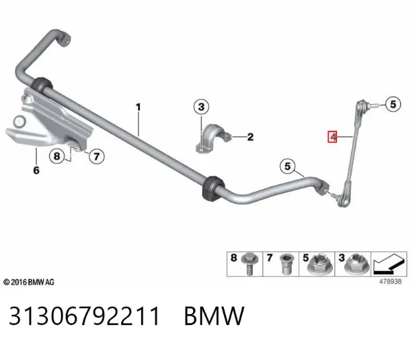 Łącznik stabilizatora przedniego 31306792211 BMW