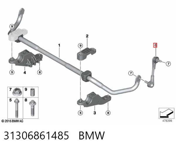 Łącznik stabilizatora przedniego 31306861485 BMW