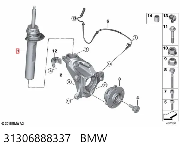 Amortyzator przedni lewy 31306888337 BMW