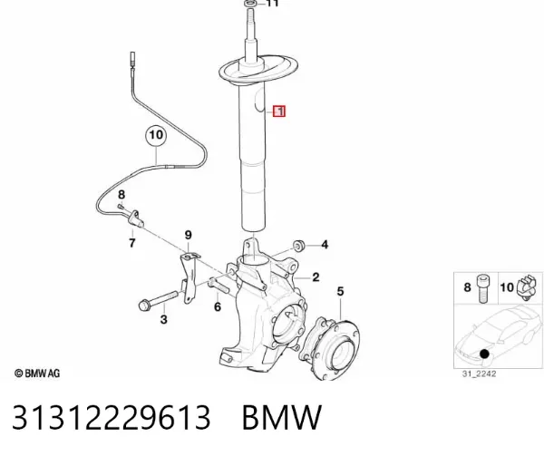 Amortyzator przedni prawy 31312229613 BMW