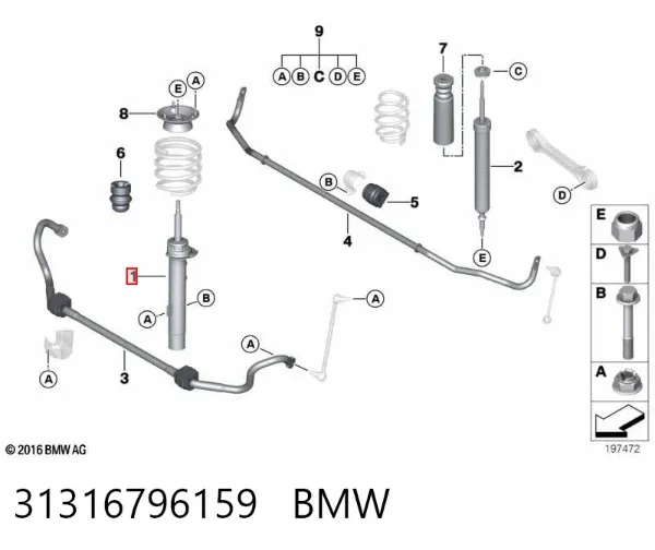 Amortyzator przedni lewy 31316796159 BMW