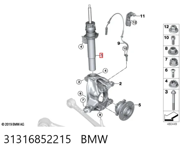 Amortyzator przedni lewy 31316852215 BMW