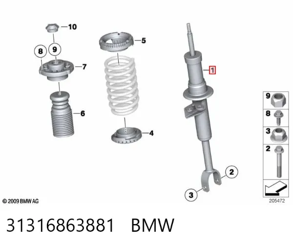 Amortyzator przedni lewy 31316863881 BMW