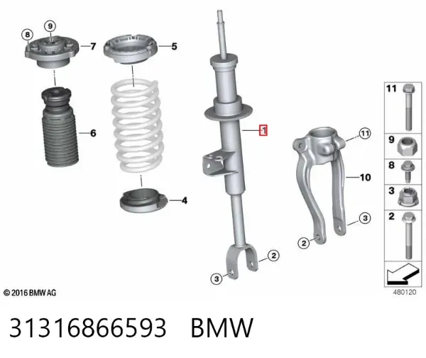Amortyzator przedni prawy 31316866593 BMW