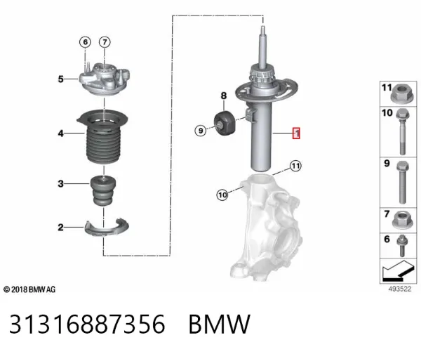 Amortyzator przedni prawy 31316887356 BMW