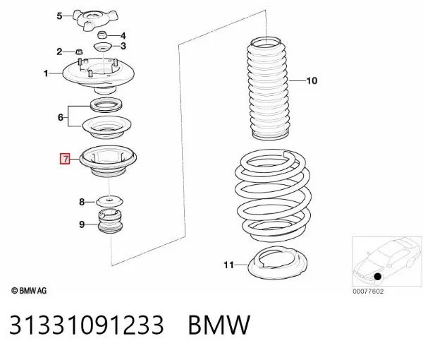 Pierścień gumowy sprężyny przedniej górny 31331091233 BMW