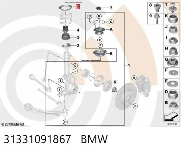Pierścień gumowy sprężyny przedniej górny 31331091867 BMW