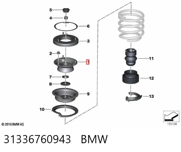 Poduszka amortyzatora przedniego 31336760943 BMW