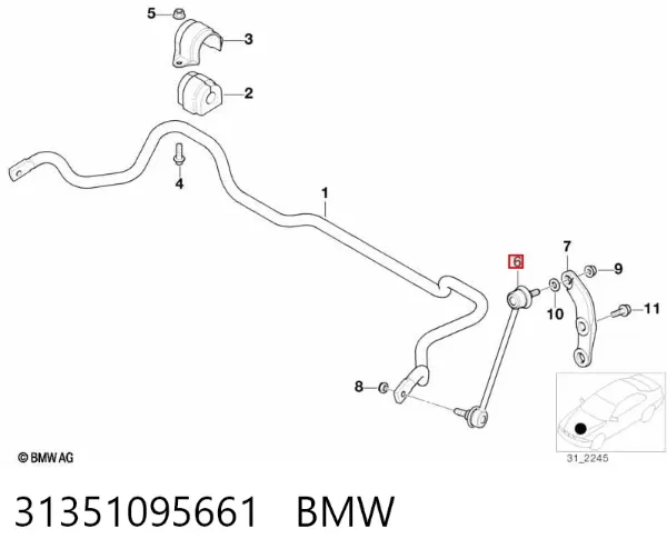Łącznik stabilizatora przedniego lewy 31351095661 BMW