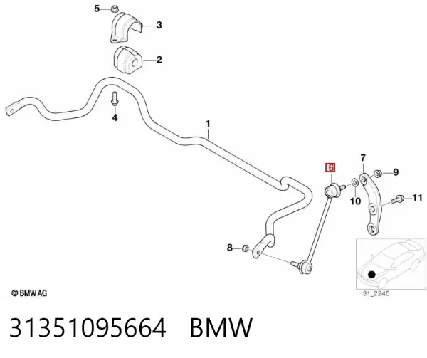 Łącznik stabilizatora przedniego 31351095664 BMW