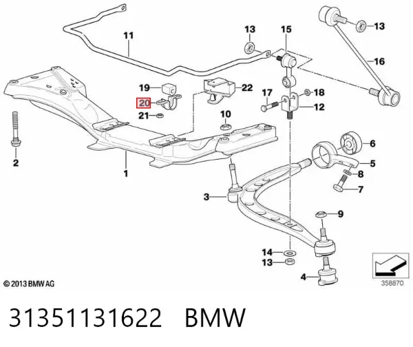 Uchwyt do mocowania tulei stabilizatora przedniego 31351131622 BMW