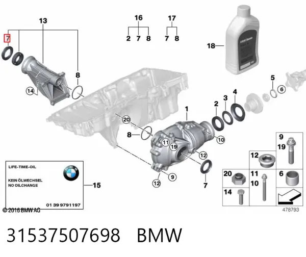 Uszczelniacz reduktora mostu przedniego 31537507698 BMW