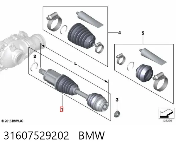 Półoś napędowa przednia prawa 31607529202 BMW