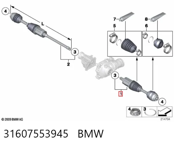 Półoś napędowa przednia lewa 31607553945 BMW