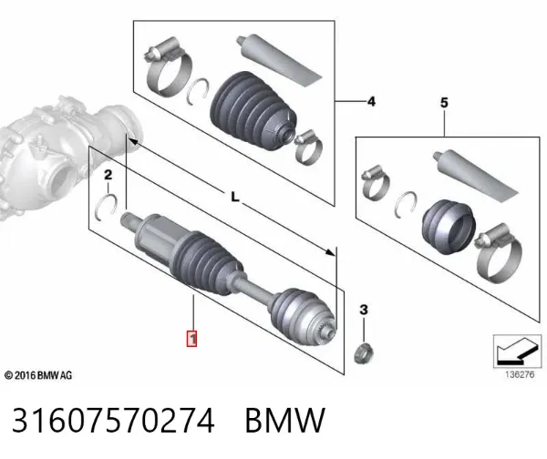 Półoś napędowa przednia prawa 31607570274 BMW