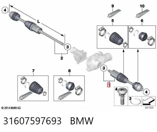 Półoś napędowa przednia lewa 31607597693 BMW