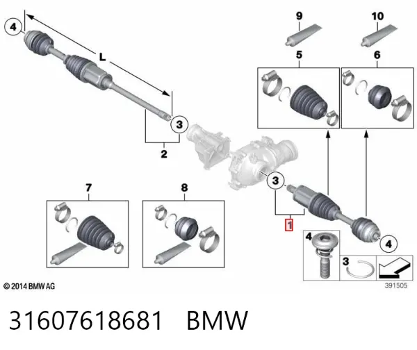 Półoś napędowa przednia lewa 31607618681 BMW