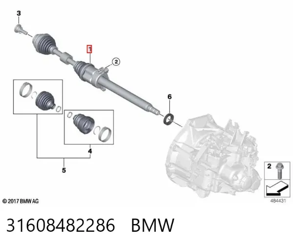 Półoś napędowa przednia prawa 31608482286 BMW