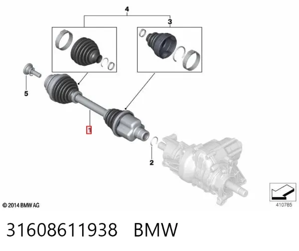 Półoś napędowa przednia prawa 31608611938 BMW