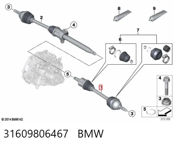 Półoś napędowa przednia lewa 31609806467 BMW