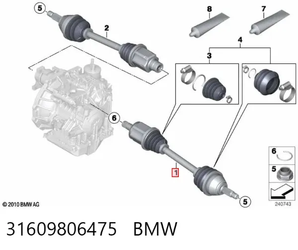 Półoś napędowa przednia lewa 31609806475 BMW