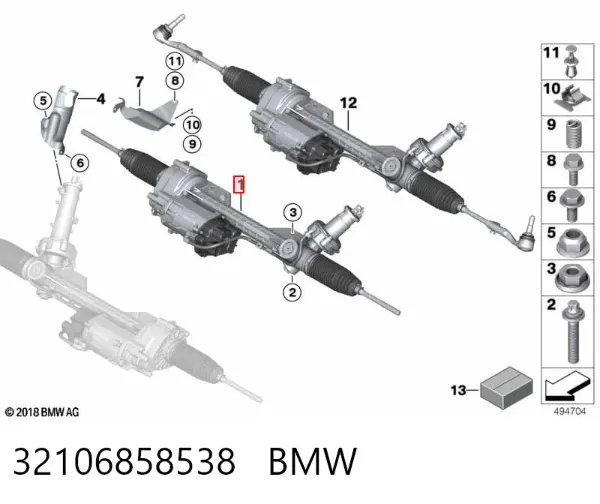 Listwa kierownicza (maglownica) 32106858538 BMW