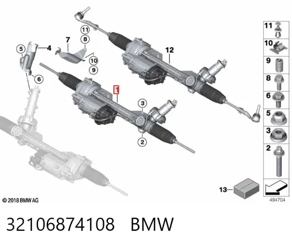 Listwa kierownicza (maglownica) 32106874108 BMW