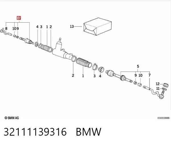 Drążek kierowniczy prawy, kompletny 32111139316 BMW