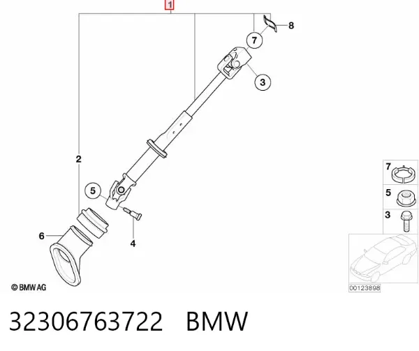 Wał kolumny kierowniczej dolny 32306763722 BMW