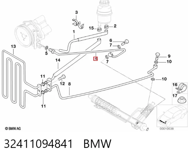 Przewód hydraulicznego układu wspomagania wysokiego ciśnienia, od pompy do maglownicy (mechanizmu) 32411094841 BMW