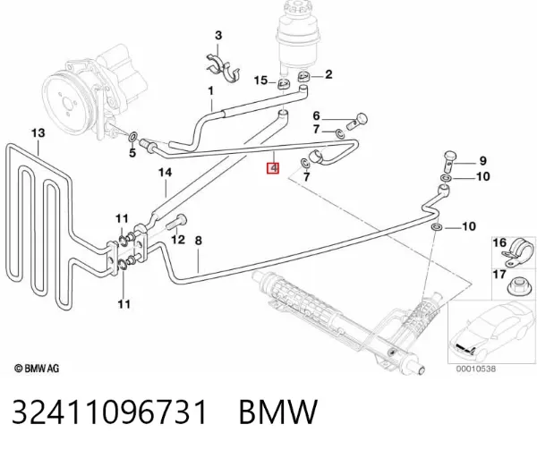 Przewód hydraulicznego układu wspomagania wysokiego ciśnienia, od pompy do maglownicy (mechanizmu) 32411096731 BMW