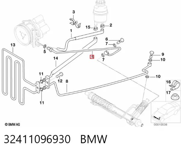 Przewód hydraulicznego układu wspomagania wysokiego ciśnienia, od pompy do maglownicy (mechanizmu) 32411096930 BMW