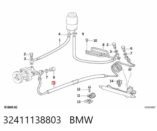 Przewód hydraulicznego układu wspomagania wysokiego ciśnienia, od pompy do maglownicy (mechanizmu) 32411138803 BMW