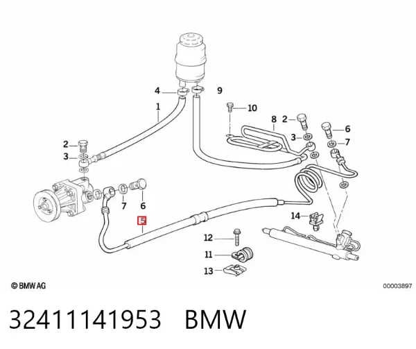 Przewód hydraulicznego układu wspomagania wysokiego ciśnienia, od pompy do maglownicy (mechanizmu) 32411141953 BMW