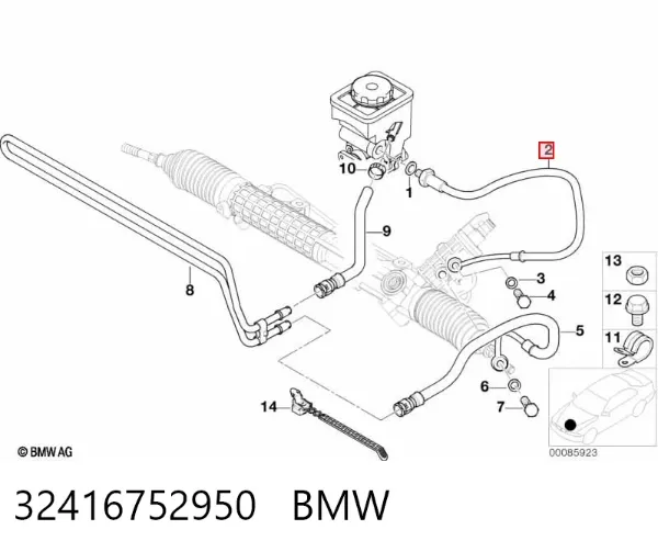 Przewód hydraulicznego układu wspomagania wysokiego ciśnienia, od pompy do maglownicy (mechanizmu) 32416752950 BMW
