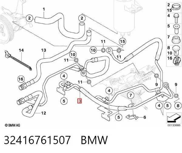 Przewód hydraulicznego układu wspomagania wysokiego ciśnienia, od pompy do maglownicy (mechanizmu) BMW 5 E60