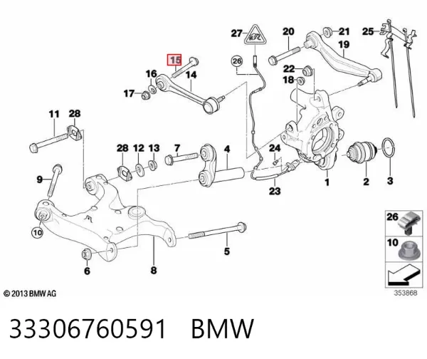 Śruba regulacji tylnego wahacza (dla zbieżności), wewnętrzny 33306760591 BMW