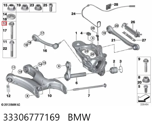 Śruba regulacji tylnego wahacza (dla zbieżności), wewnętrzny 33306777169 BMW