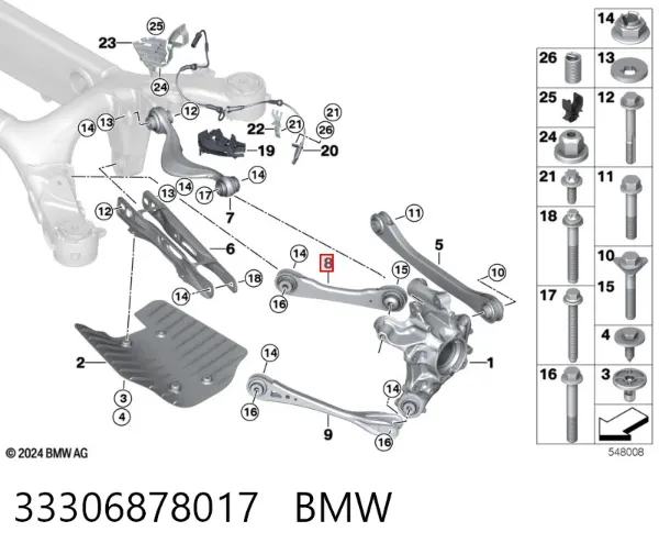 Wahacz zawieszenia tylnego górny lewy 33306878017 BMW