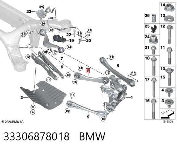 Wahacz  zawieszenia tylnego górny prawy 33306878018 BMW