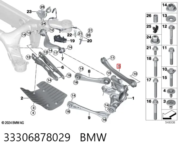 Wahacz zawieszenia tylnego dolny lewy 33306878029 BMW