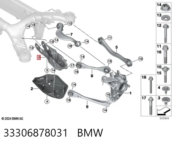 Wahacz zawieszenia tylnego dolny lewy/prawy 33306878031 BMW