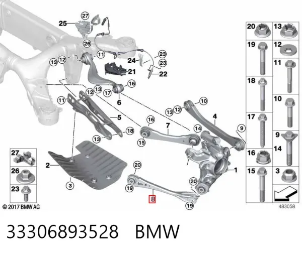 Wahacz zawieszenia tylnego dolny lewy/prawy 33306893528 BMW