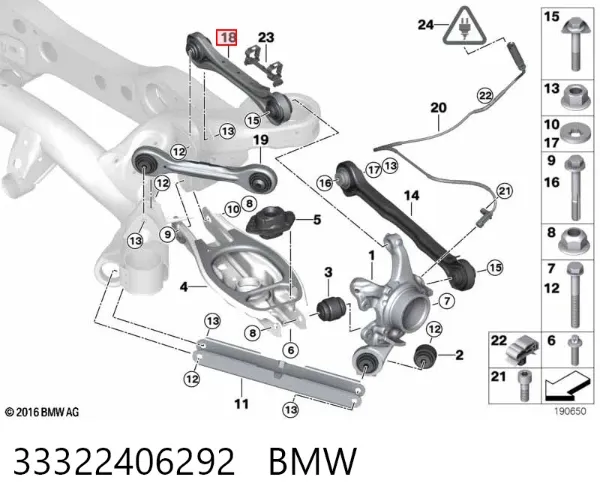 Wahacz zawieszenia tylnego górny lewy/prawy 33322406292 BMW