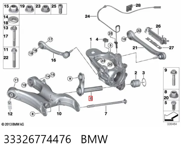 Wahacz (drążek) tylnego zawieszenia podłużny dolny lewy/prawy 33326774476 BMW