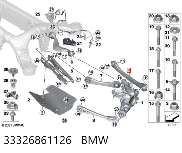 Wahacz poprzeczny zawieszenia tylnego prawy 33326861126 BMW