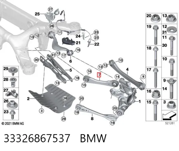 Wahacz zawieszenia tylnego górny lewy 33326867537 BMW
