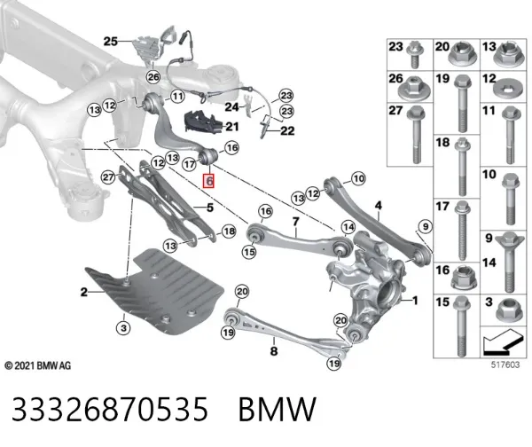Wahacz zawieszenia tylnego górny lewy 33326870535 BMW