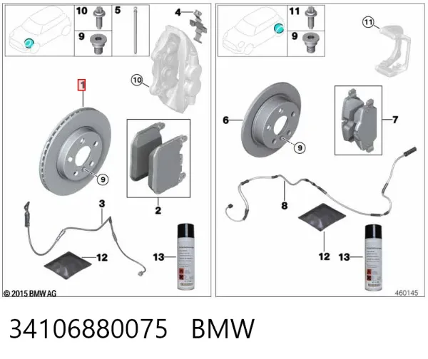 Tarcza hamulcowa przednia 34106880075 BMW